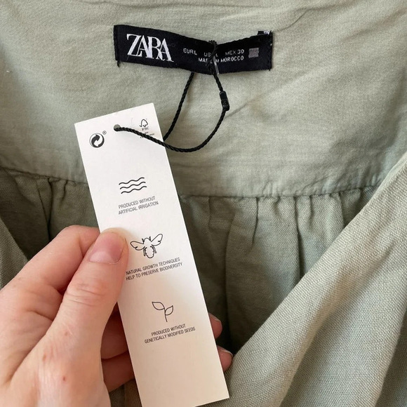 Zara Linen  Blend Woven Strap Mini Tiered Summer Dress Green NWT Size Large - Picture 6 of 7